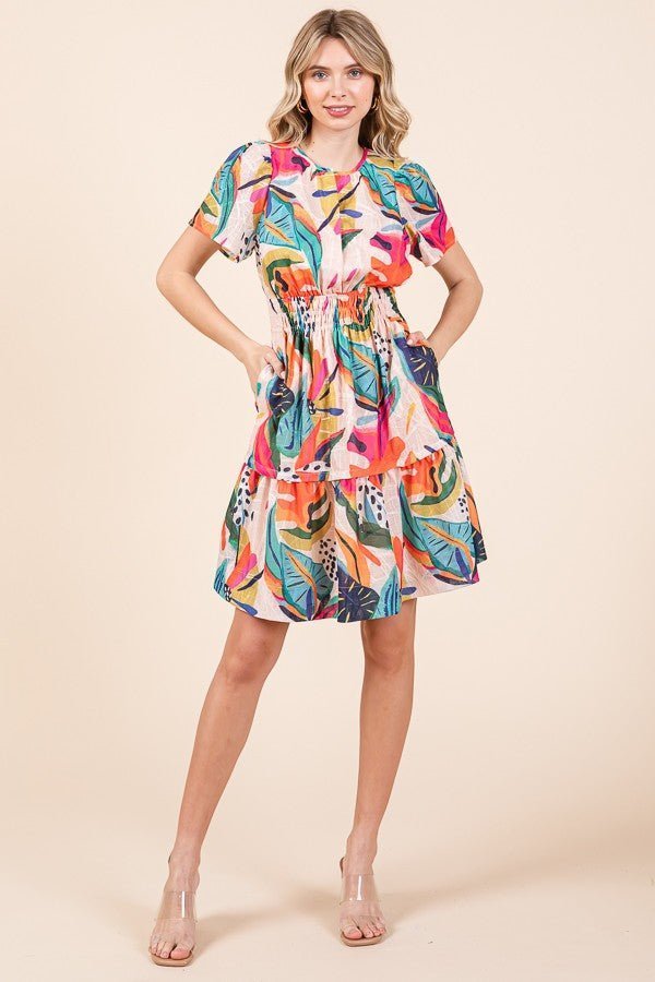 21207502_1e096097-948d-4805-a2db-492426ef0110.jpg Lime 'N' Chili Abstract Print Mini Dress in Fuchsia Combo - Image 1