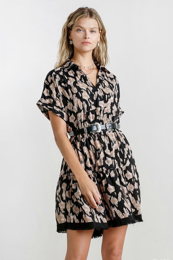a5742_umgee_black_animal_print_dress.jpg Umgee Animal Print Tiered Dress in Black ON ORDER - Image 1